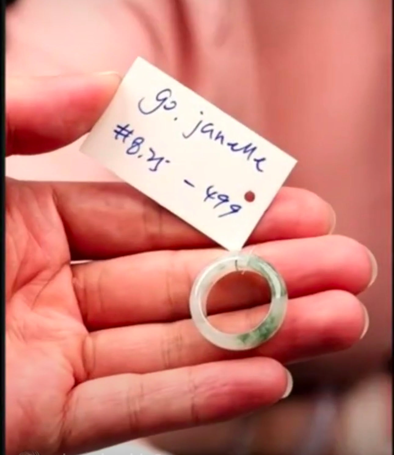 "Live" Natural Icy Blue-Green Flower Jadeite Jade Finger Bangle (07/11/26)