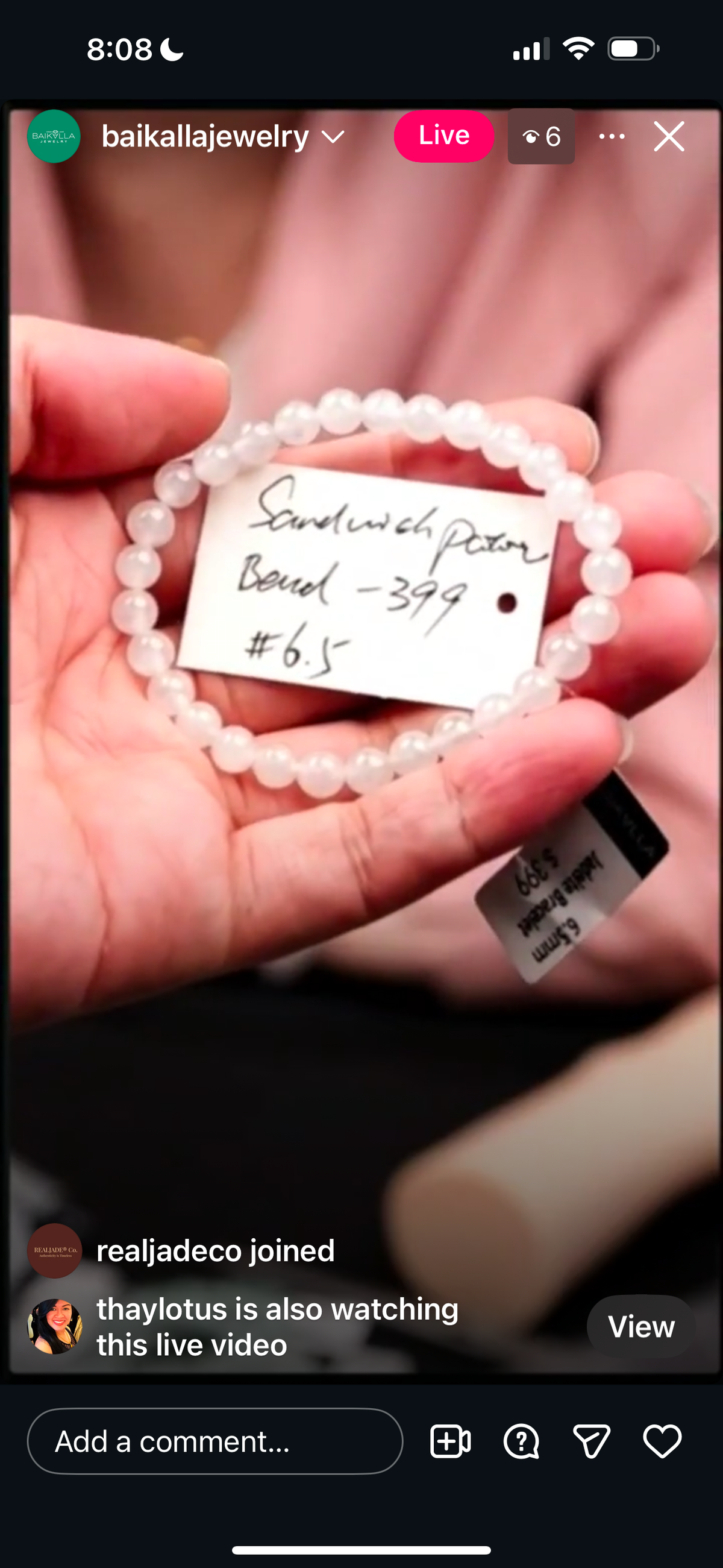 "Live" Natural Moonlight Jadeite Jade Bead Bracelet (07/11/26)