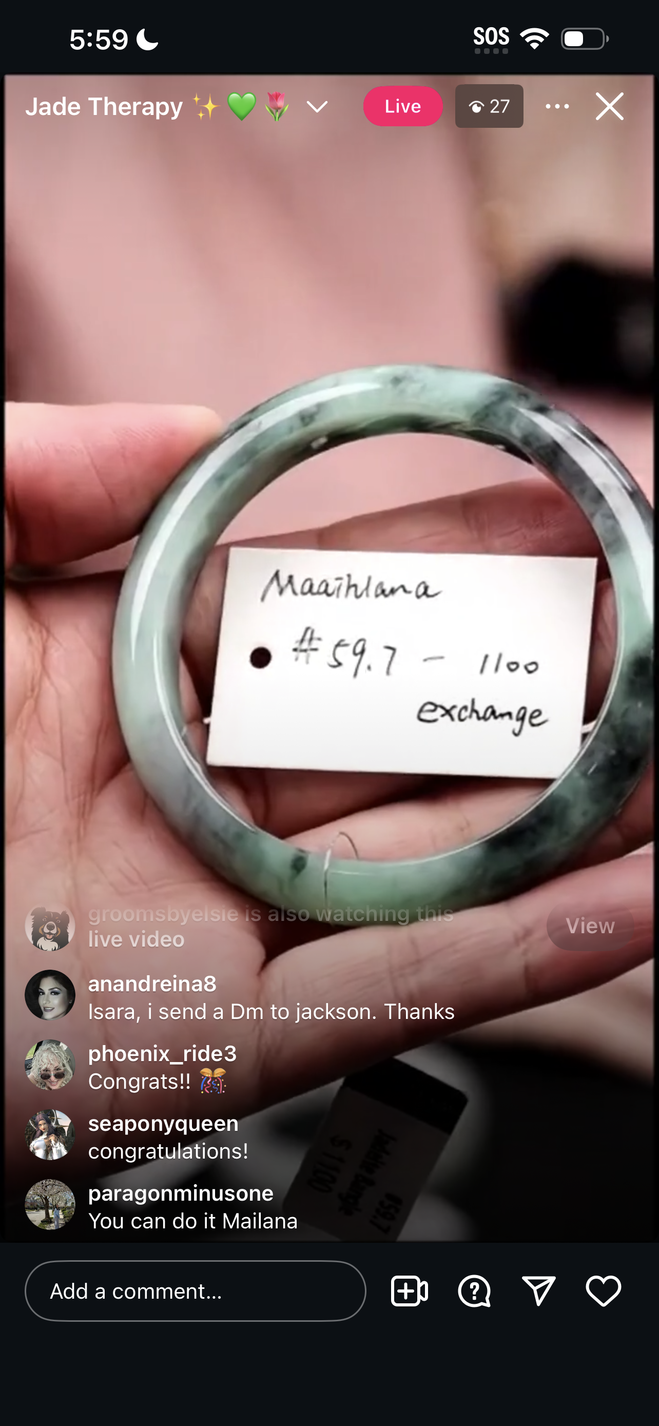 "Live" Natural Apple Green Wuji Jadeite Jade Comfort-Fit Bangle (05/06/26)