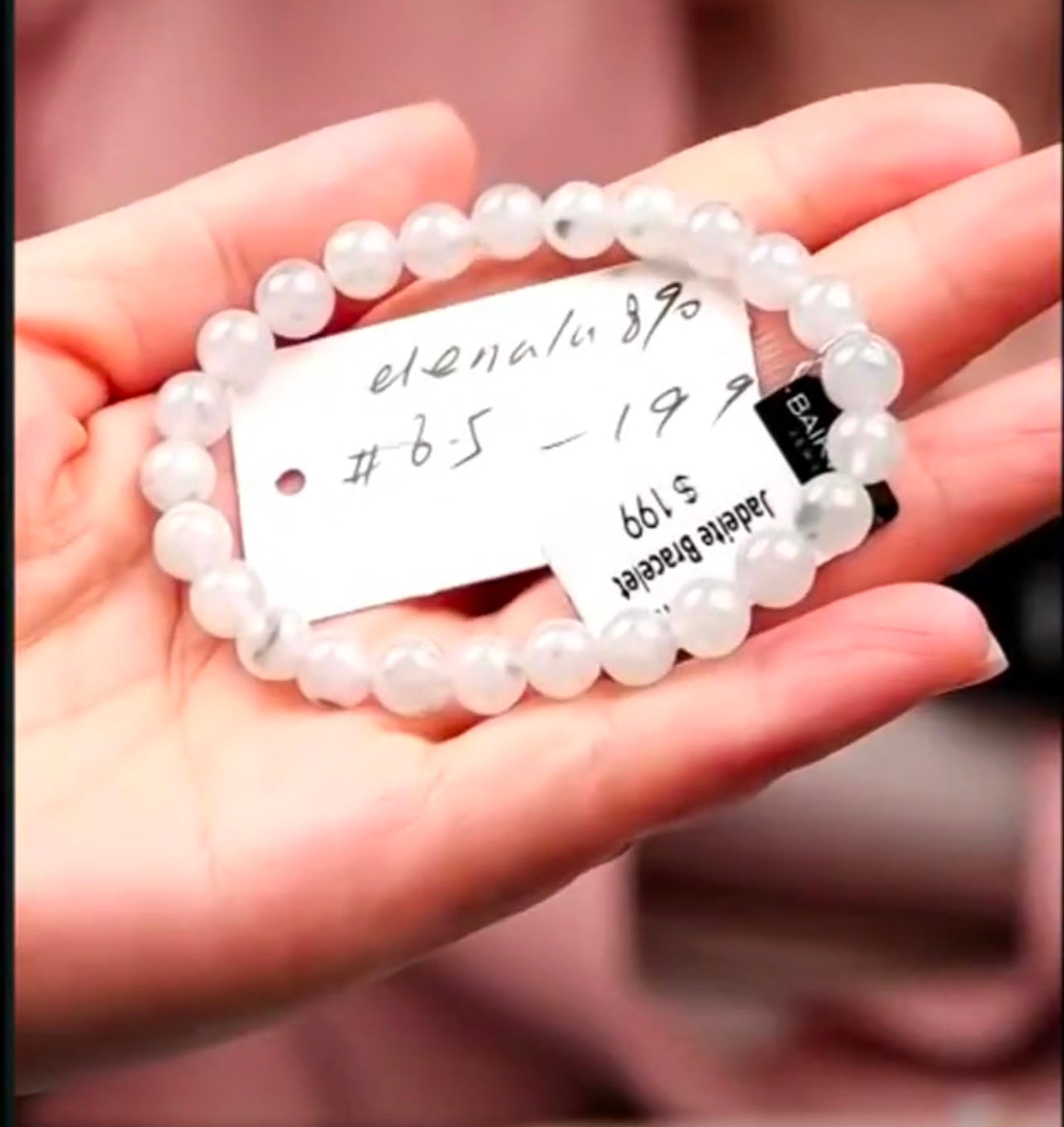 "Live" Natural Moonlight Blue-Green Flower Jadeite Jade Bead Bracelet (07/16/26)