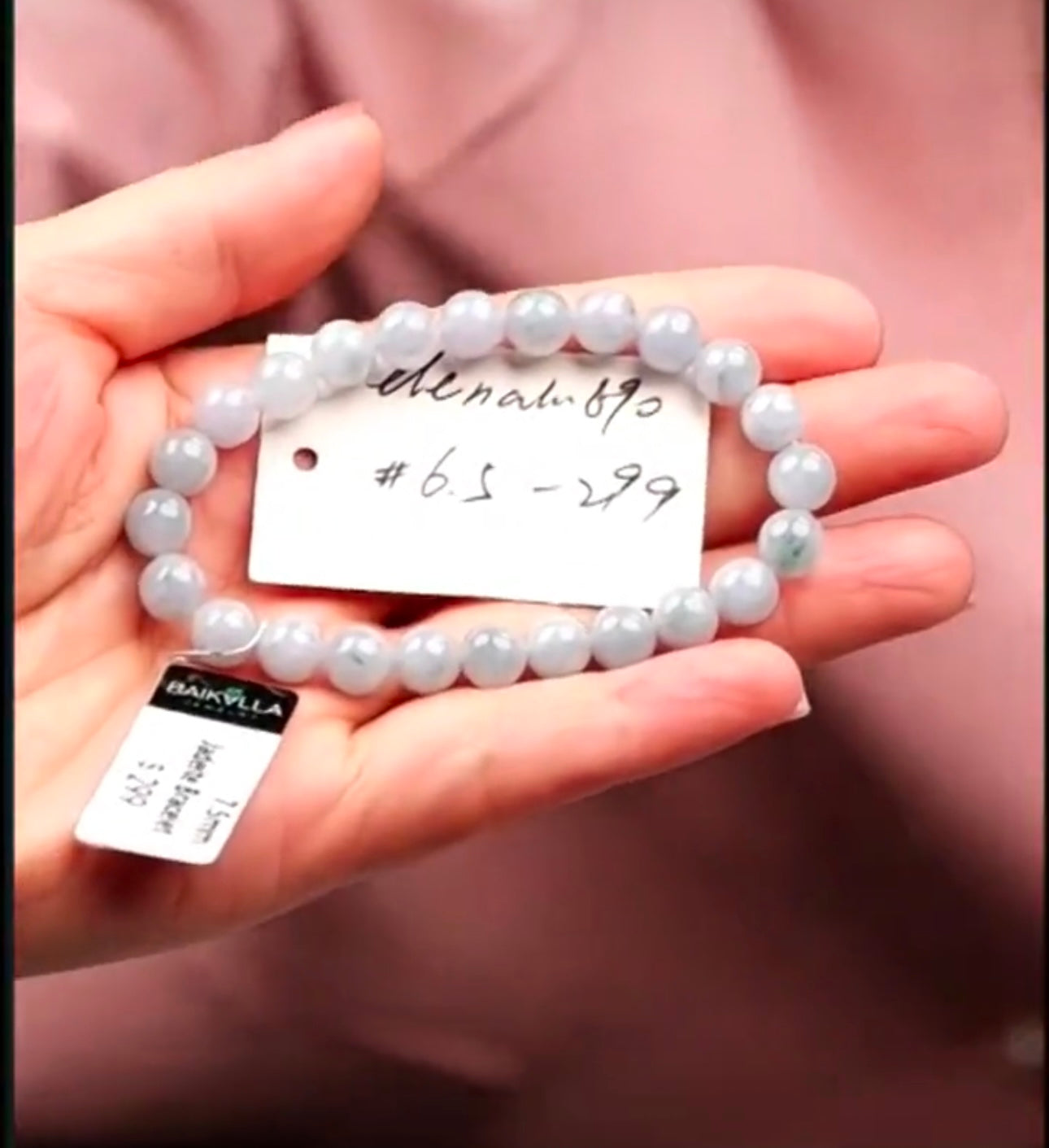 "Live" Natural Lavender Blue-Green Flower Jadeite Jade Bead Bracelet (07/16/26)