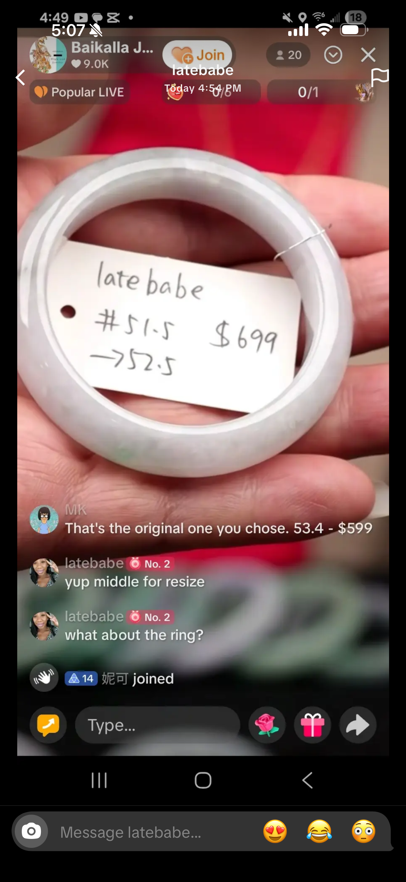 Live "Natural Light Whitish Green Flower Jadeite Jade Bangle" (Live Pick) (08/30/25)