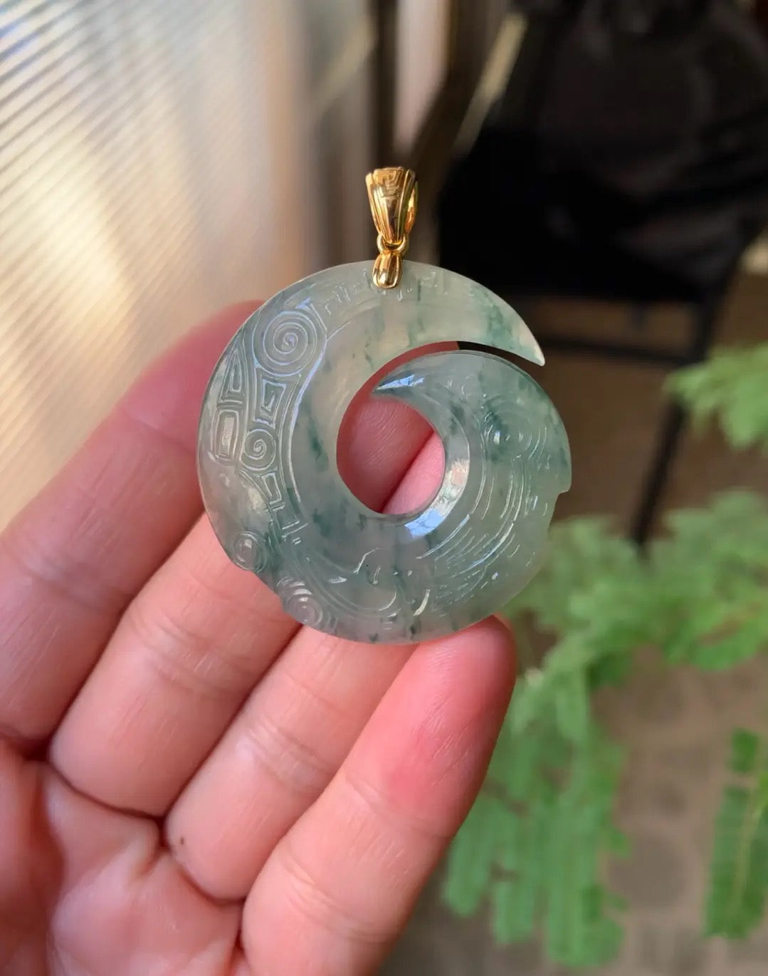 Custom 18K Yellow Gold Blue Green Flower Jadeite Jade Pendant Simple Bail (Gold Only)