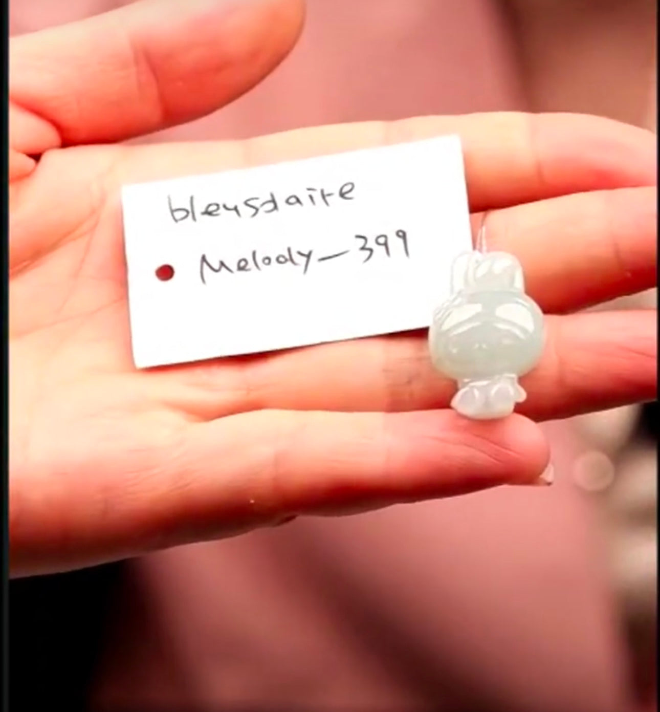 "Live" Natural Light Green Jadeite Jade My Melody Pendant (08/06/26)