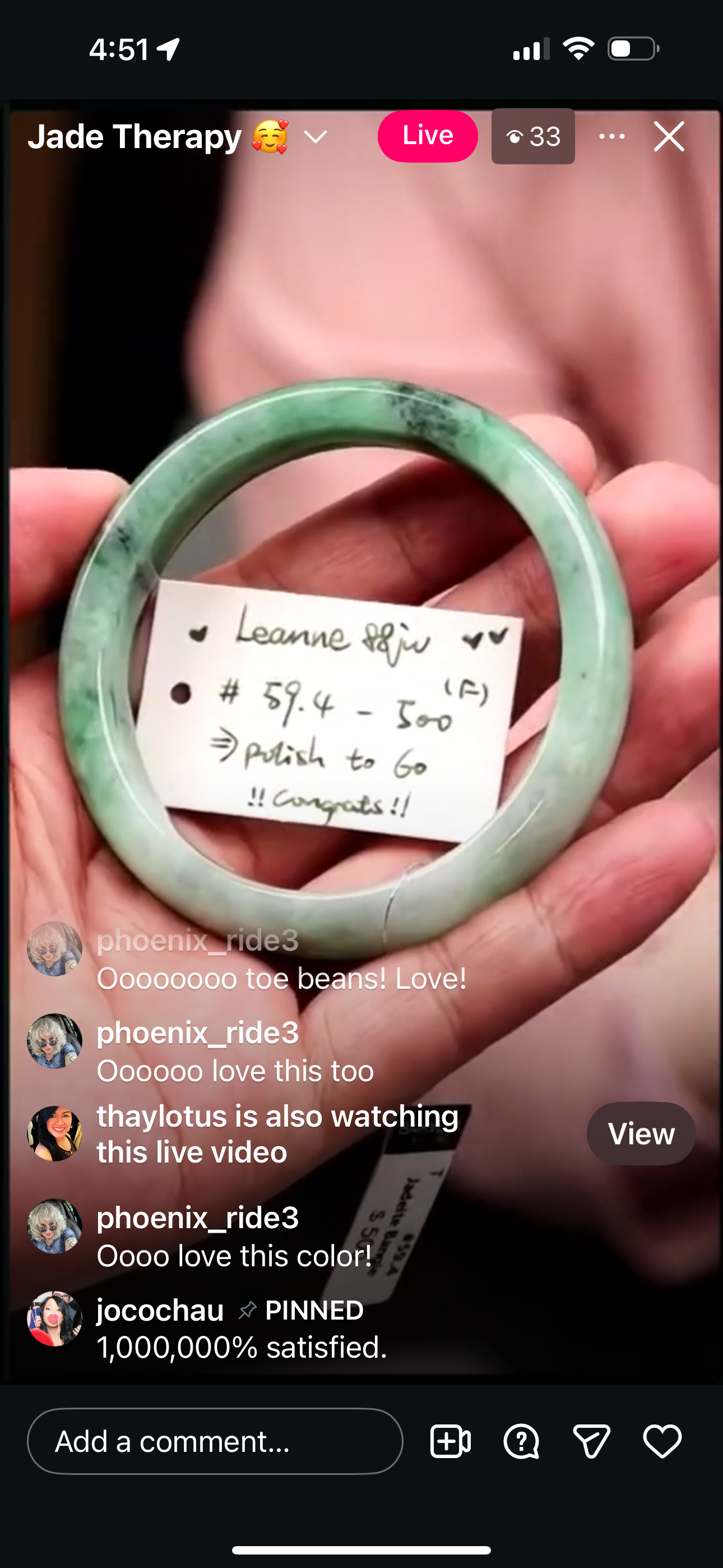 "Live" Natural Forest Green &amp; Wu Ji Flower Jadeite Jade Bangle (08/10/26)