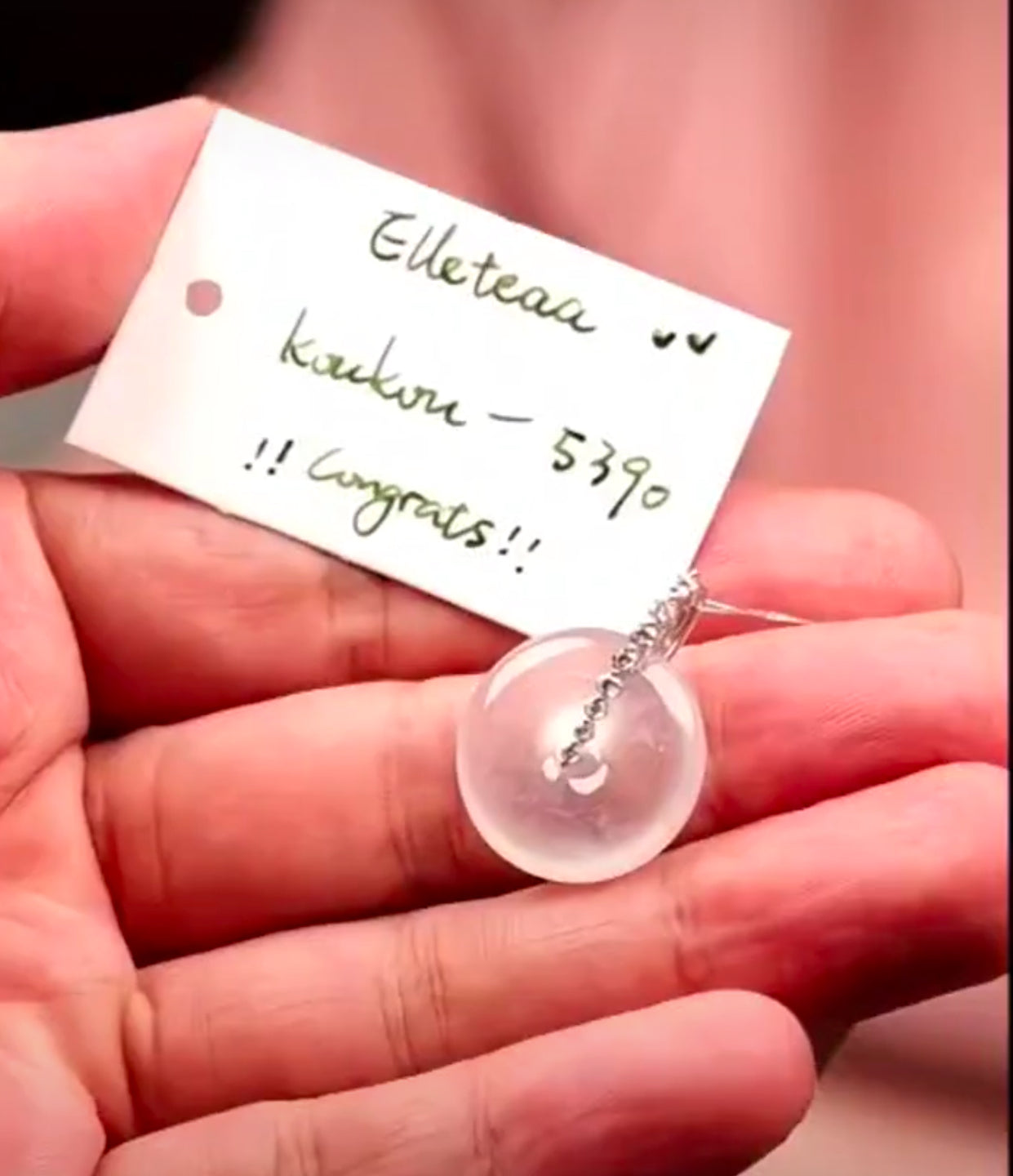 "Live" 18k White Gold Natural Jadeite Jade Icy Kou Kou Pendant (08/10/26)