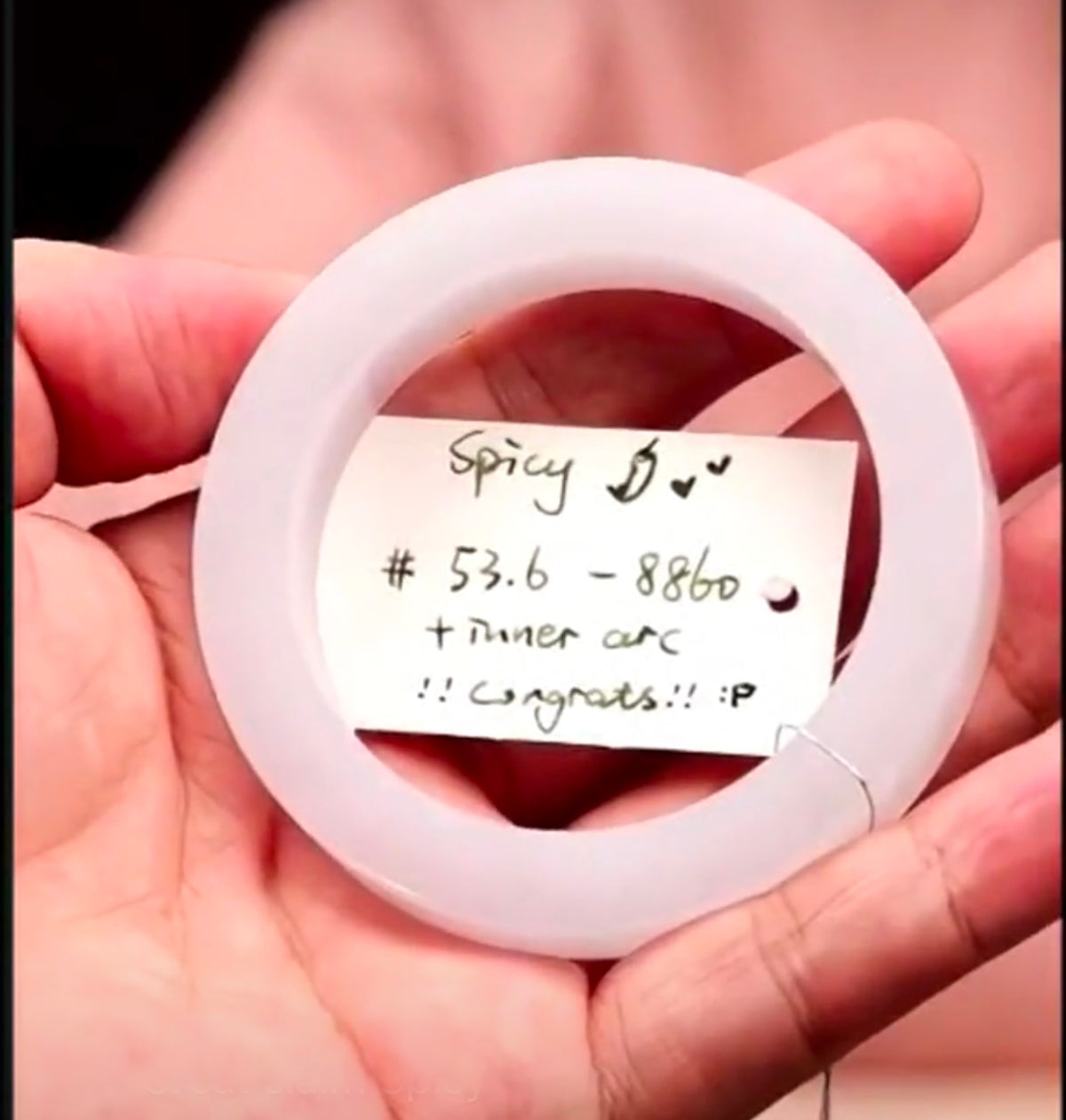 "Live" Natural Icy Pink Jadeite Jade Inner Arc Bangle (08/13/26)
