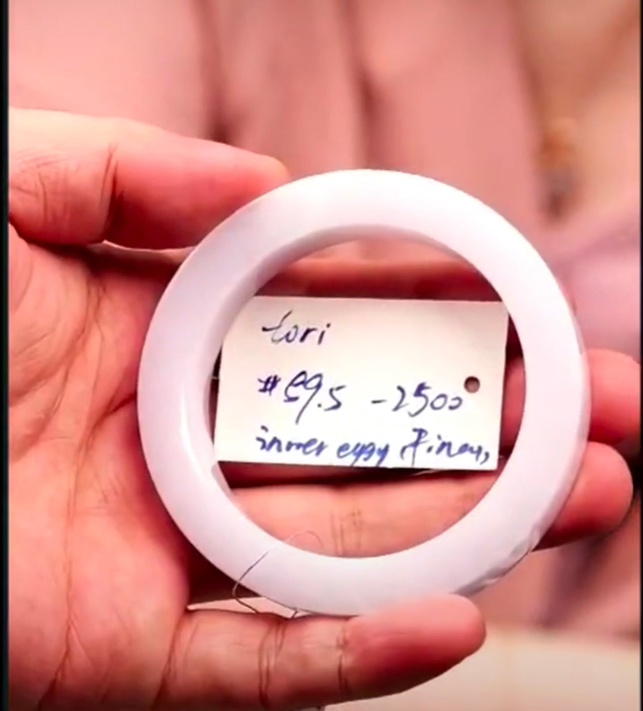 "Live" Natural Pink Jadeite Jade Inner Eggy *Carving Bangle Bracelet (08/13/26)