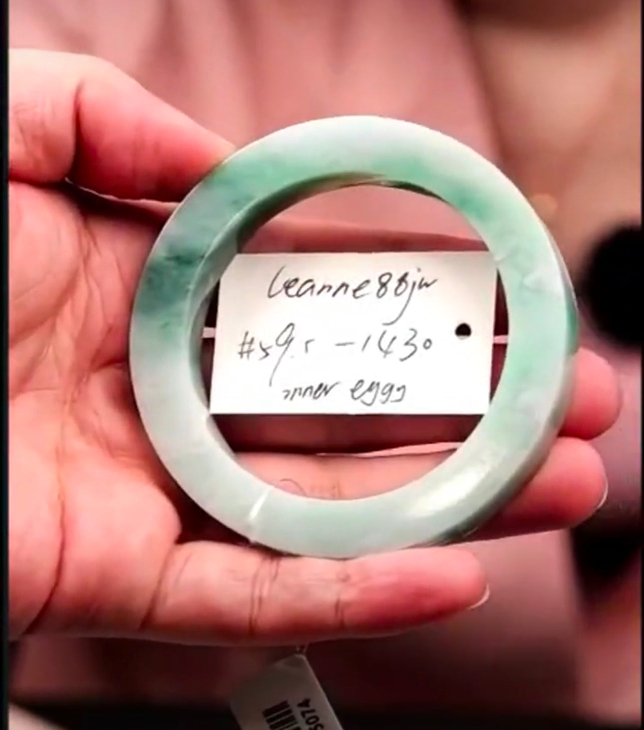 "Live" Natural Light Green W/ Forest Green Flowers Jadeite Jade Comfort-Fit Bangle Bracelet (08/17/26)