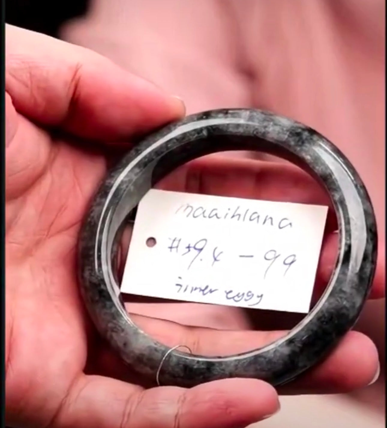 "Live" Natural Smokey Wuji Jadeite Jade Comfort-Fit Bangle Bracelet (08/20/26)