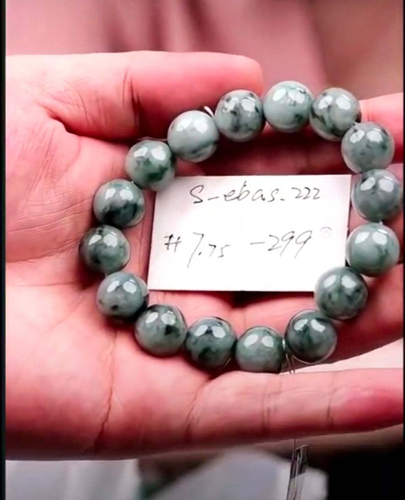 "Live" Natural Blue-Green Flower Jadeite Jade Bead Bracelet (08/27/26)