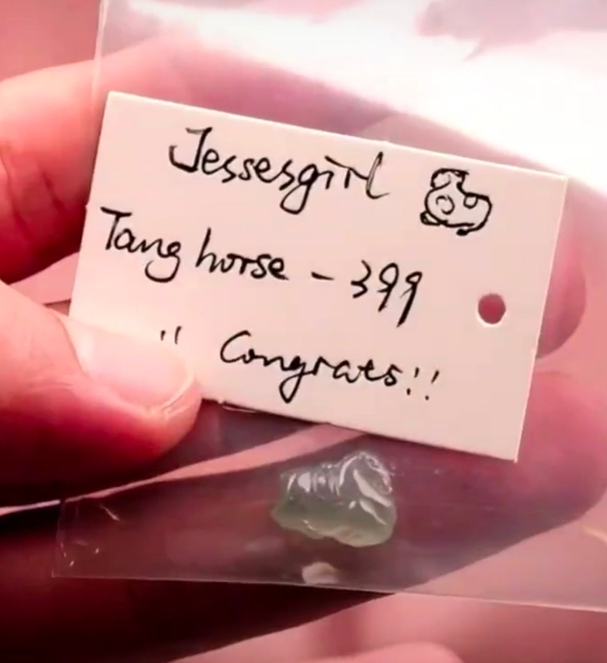 "Live" Icy Natural Light Green Tang Dynasty Horse Jadeite Jade Pendant (10/12/26)
