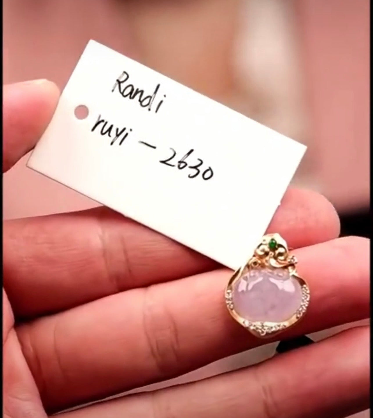"Live" Natural 18k Y Gold Icy Pink W/ Diamonds Jadeite Jade Imperial Green Ruyi (06/04/26)
