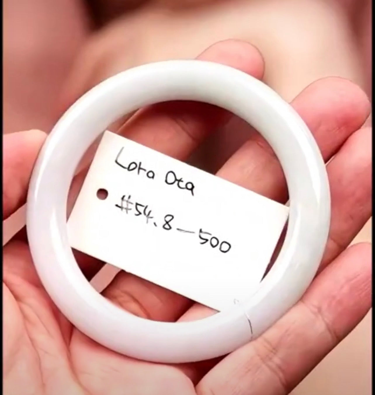 "Live" Natural White Lavender-Green Jadeite Jade Traditional Bangle (06/04/26)