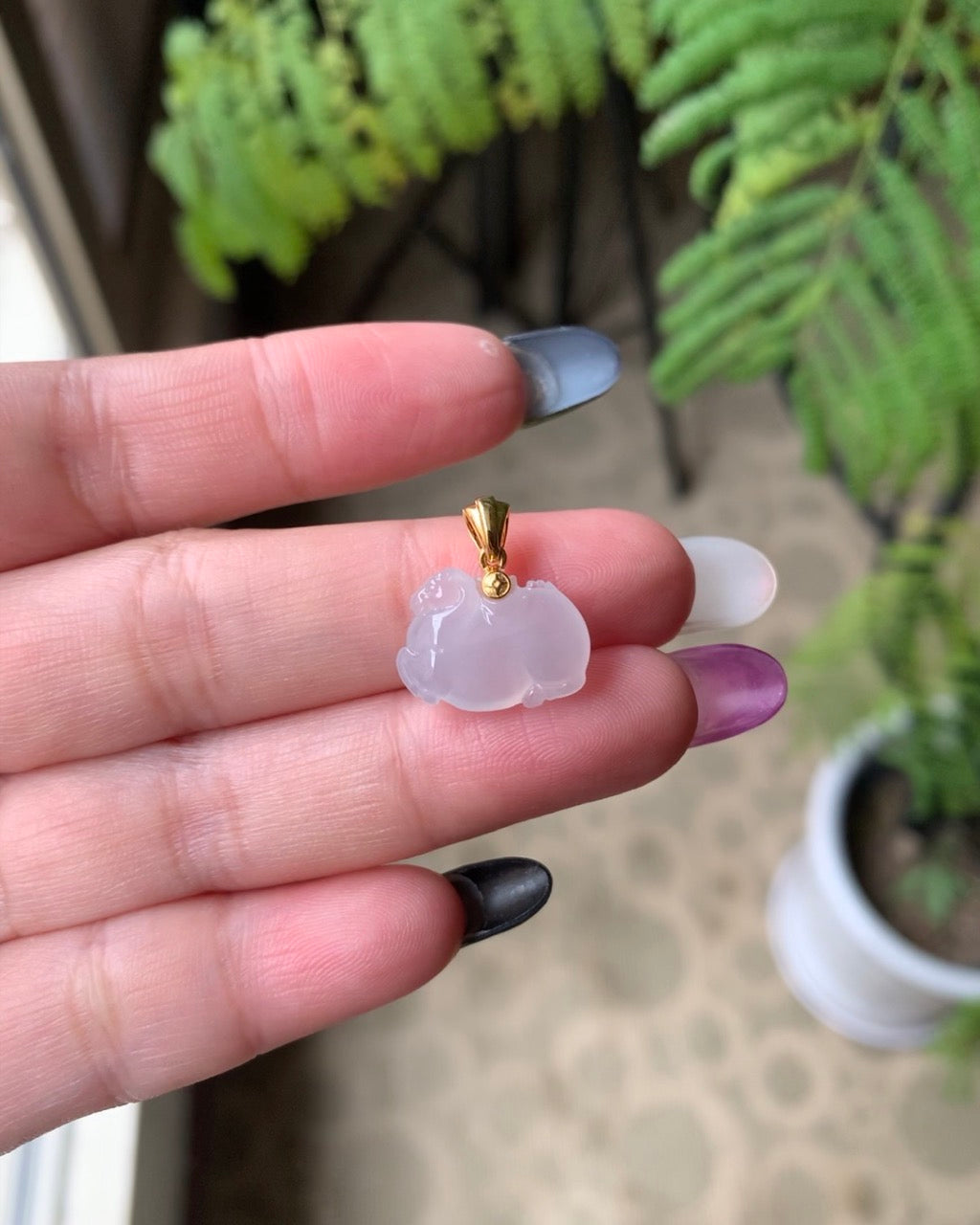 18K Yellow Gold Natural Icy Jadeite Jade Horse Pendant Simple Bail