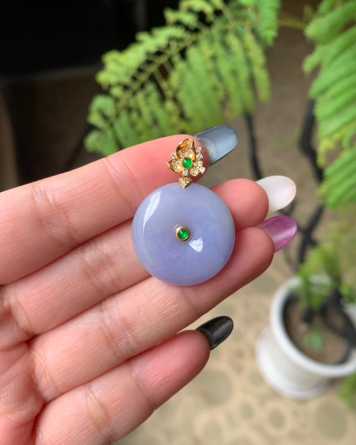 Natural Lavender Jadeite Jade KouKou Penadant Diamonds Bail