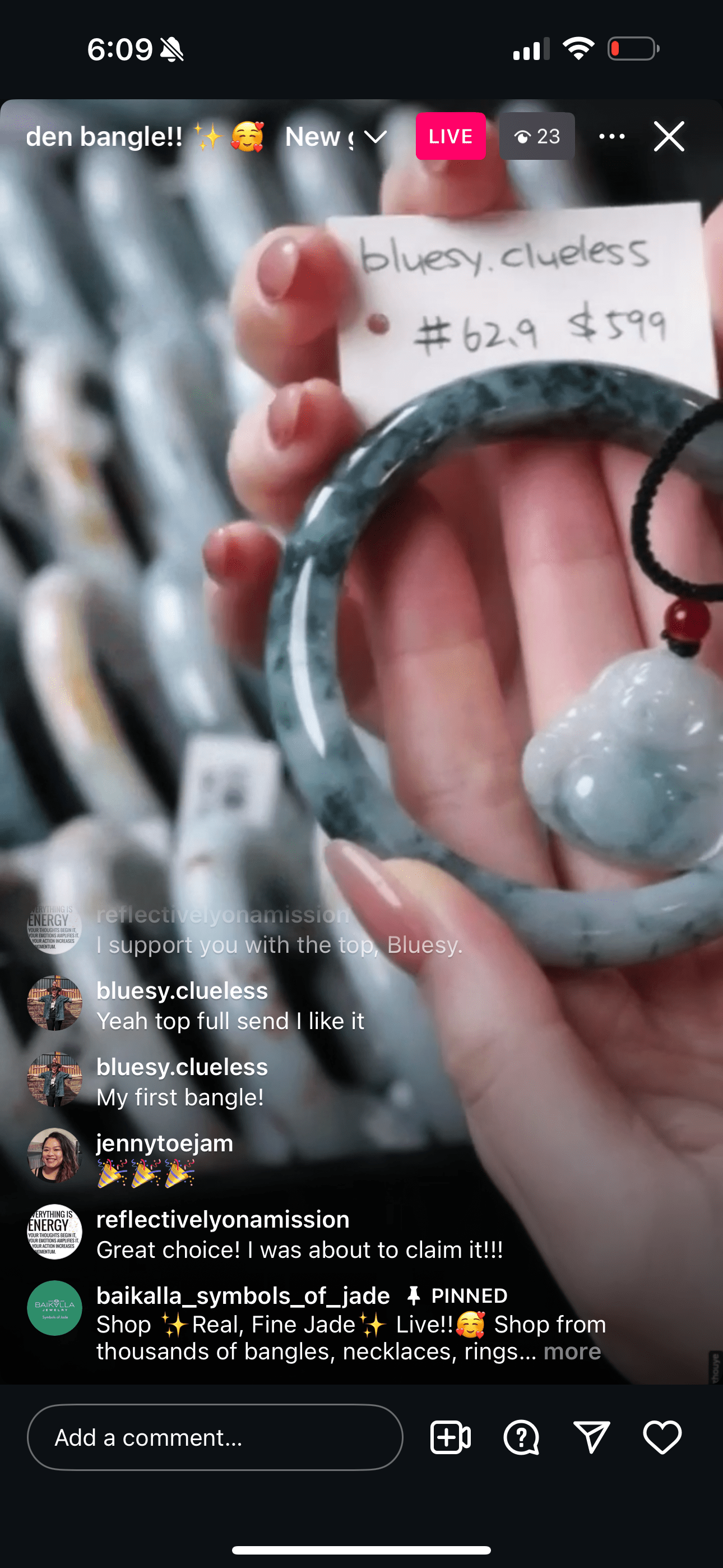 Baikalla IG Live "Natural Blue Flower Jadeite Jade Bangle" (Live Pick) (12/19/24)