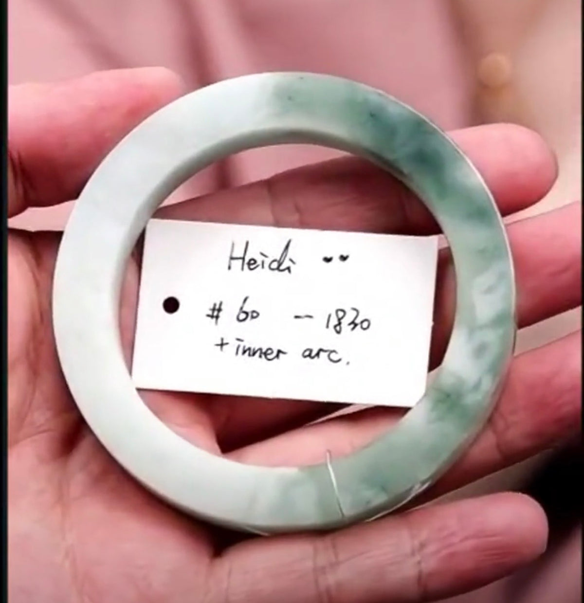 "Live" Natural Light Green W/ Green Flower Jadeite Jadeite Bangle Bracelet (06/29/26)