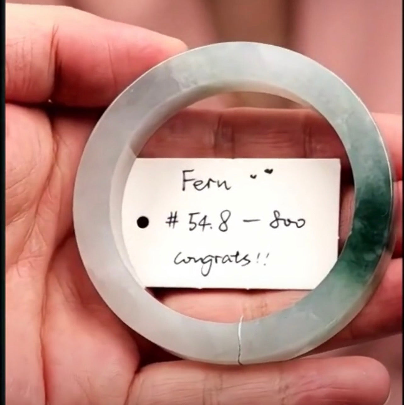 "Live" Natural Light Green W/ Forest Green Flowers Jadeite Jadeite Bangle Bracelet (06/30/26)