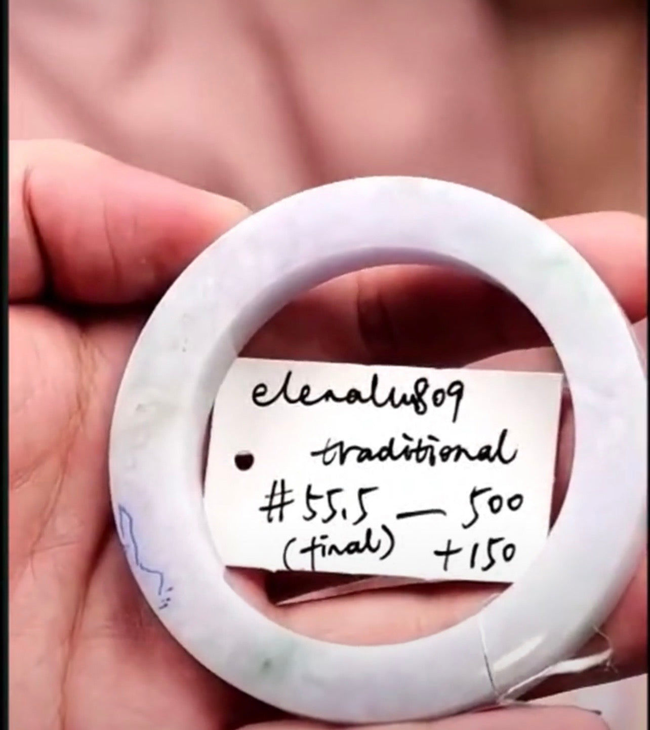 "Live" Natural Lavender W/ Green Flower Jadeite Jade *Carving Bangle (07/01/26)