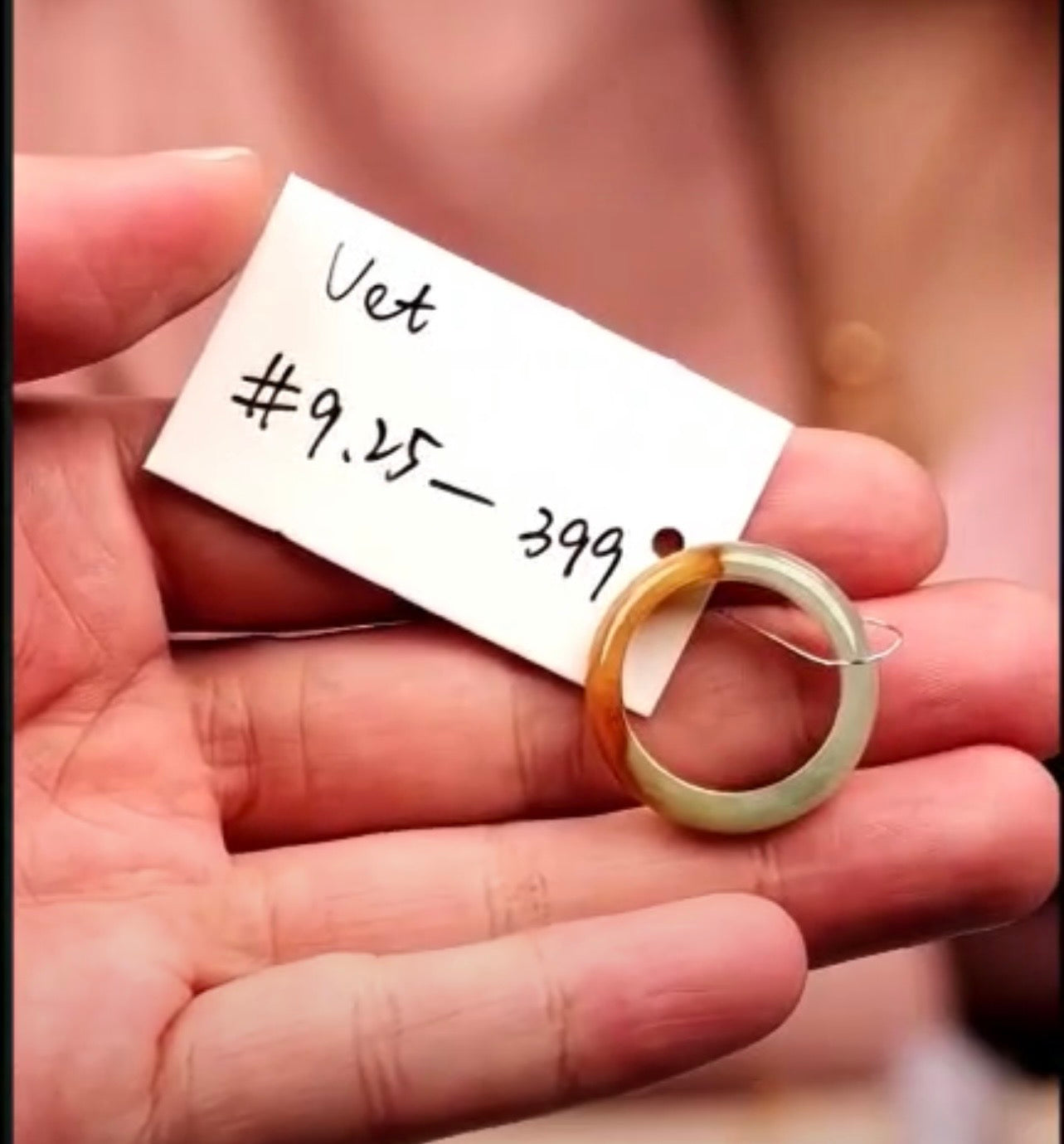 "Live" Natural Light Green &amp; Yellow-Orange Jadeite Jade Finger Bangle (07/01/26)
