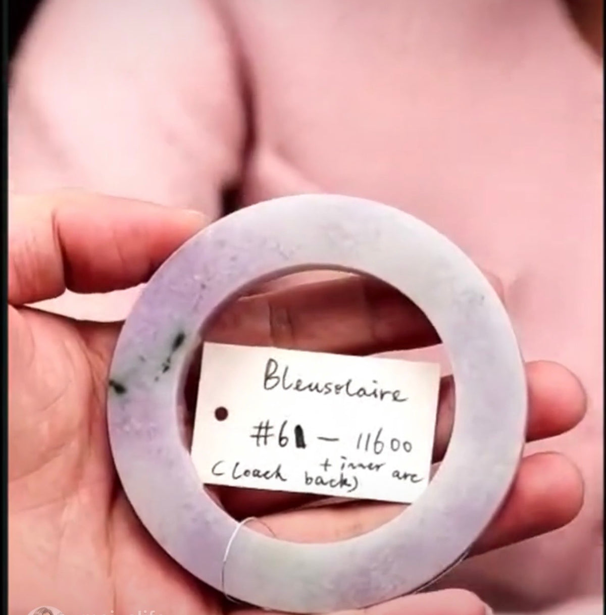 "Live" Natural Lavender W/ Green Flowers Jadeite Jade Bangle Bracelet (07/09/26)
