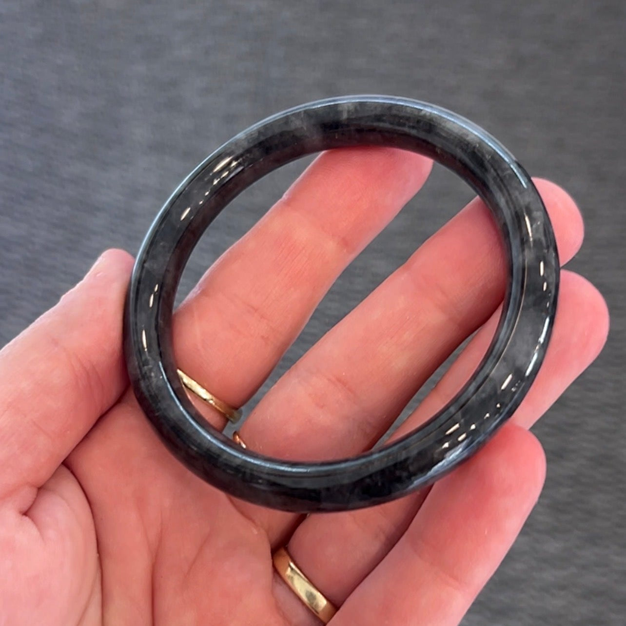 Natural Black Wuji Jadeite Jade "Traditional Full Round" Bangle Bracelet (55mm)