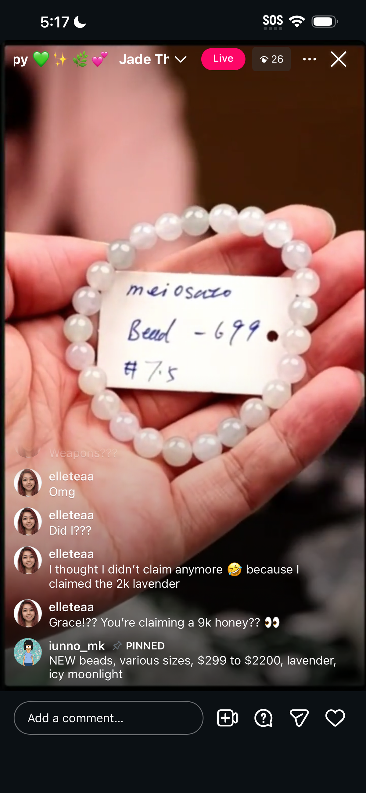 "Live" Natural Icy Moonlight-Pink Jadeite Jade Bead Bracelet (07/11/26)