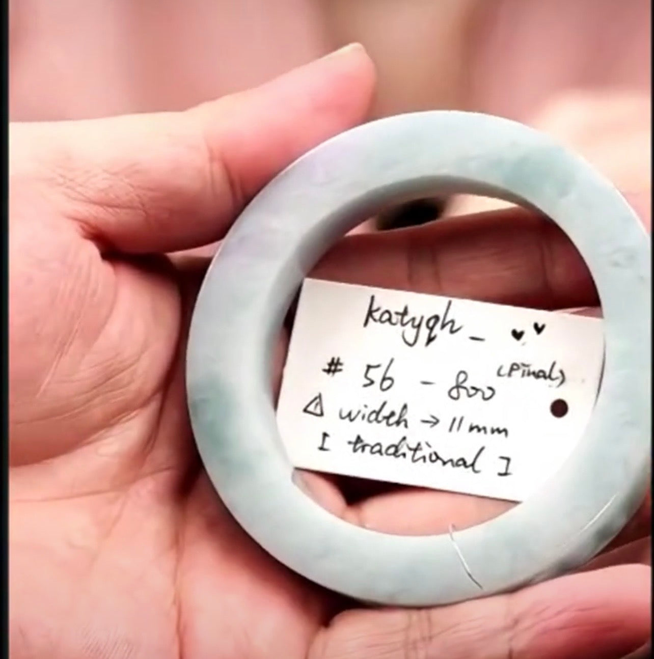 "Live" Natural Lavender &amp; Green Jadeite Jade *Carving Traditional Bangle Bracelet (07/14/26)