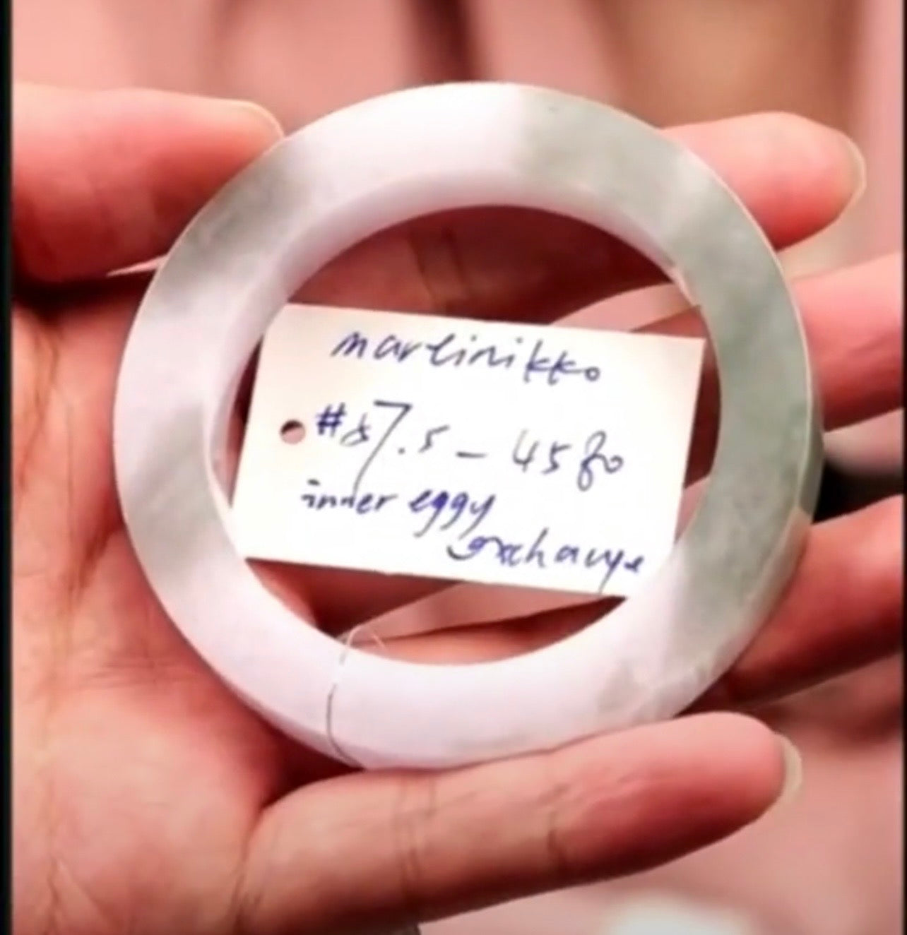 "Live" Natural Light Pink-Lavender &amp; Green Jadeite Jade Bangle Bracelet (07/15/26)