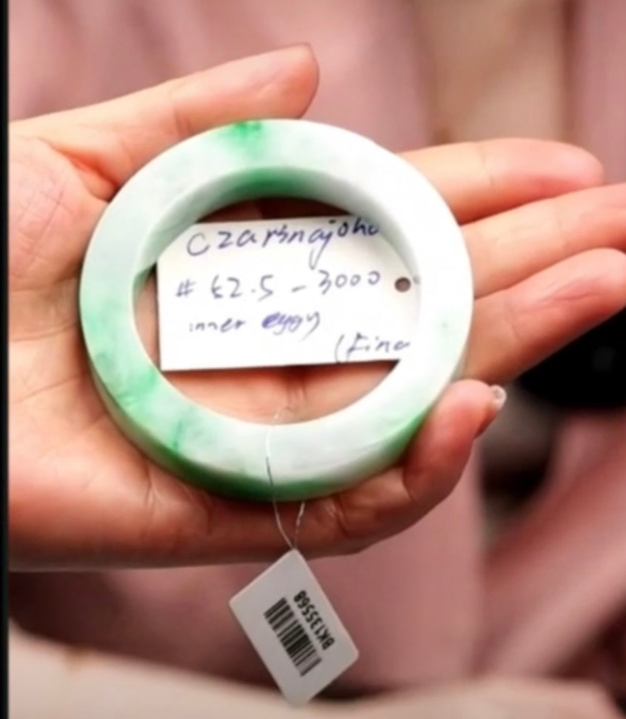 "Live" Natural Moonlight W/ Spicy Green Flower Jadeite Jade Carving Bangle Bracelet (07/15/26)