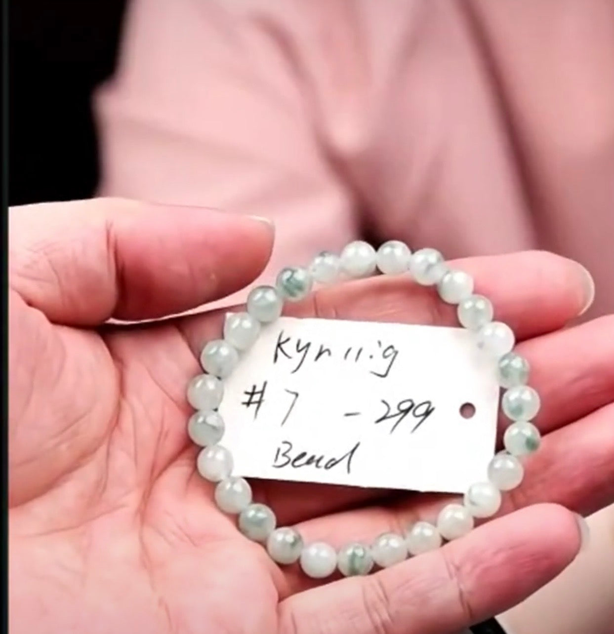 "Live" Natural Blue Flower Jadeite Jade Bead Bracelet (07/16/26)