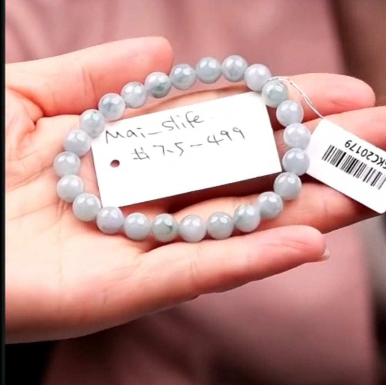 "Live" Natural Blue Flower Jadeite Jade Bead Bracelet (07/16/26)