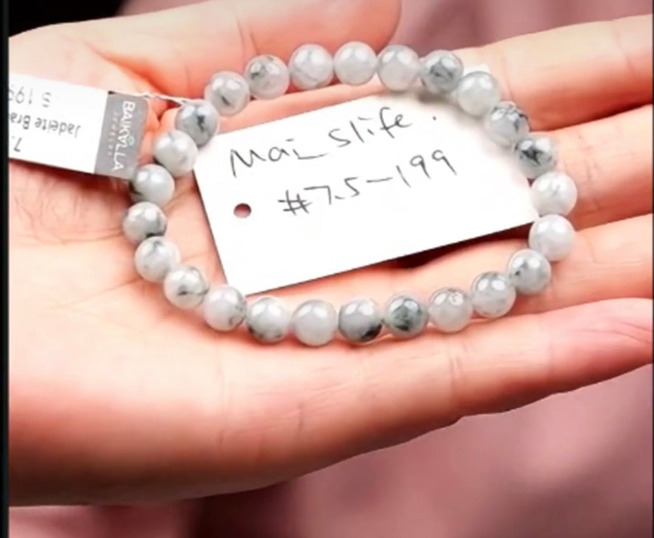 "Live" Natural Blue Flower Jadeite Jade Bead Bracelet (07/16/26)
