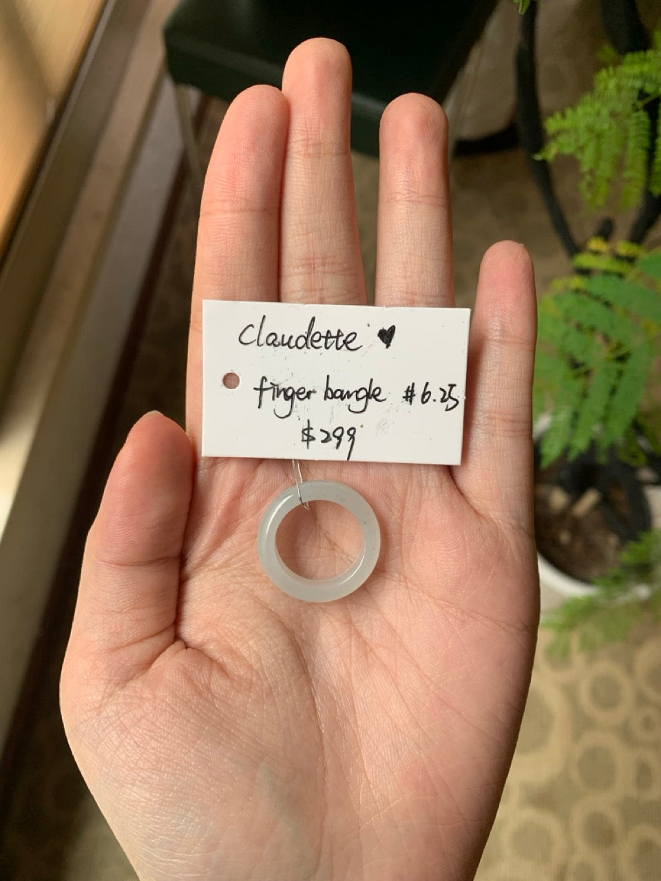 "Live" Natural Icy Jadeite Jade Finger Bangle Ring (03/20/26)