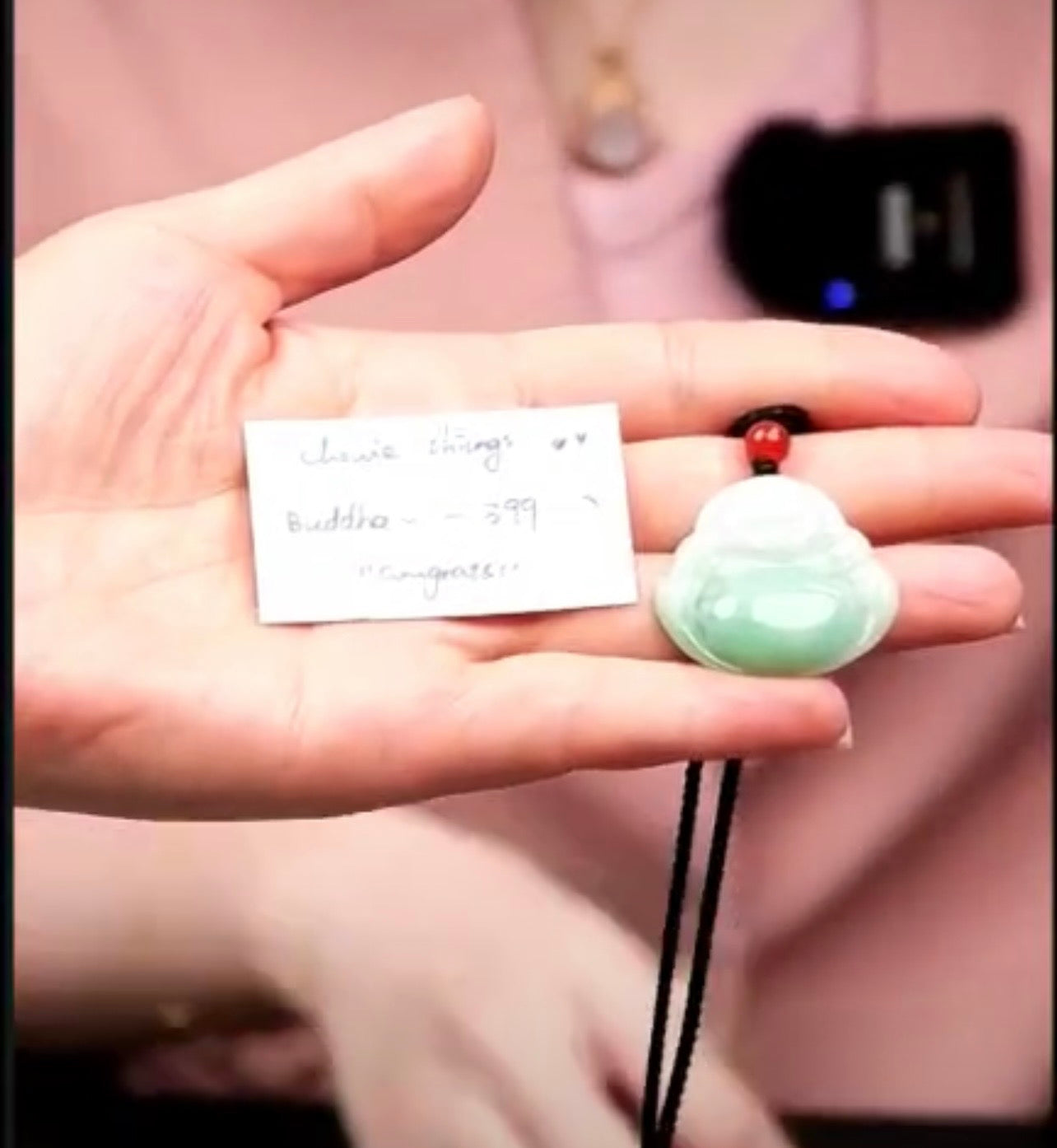 "Live" Natural Light Green Jadeite Jade Buddha String Necklace (07/21/26)