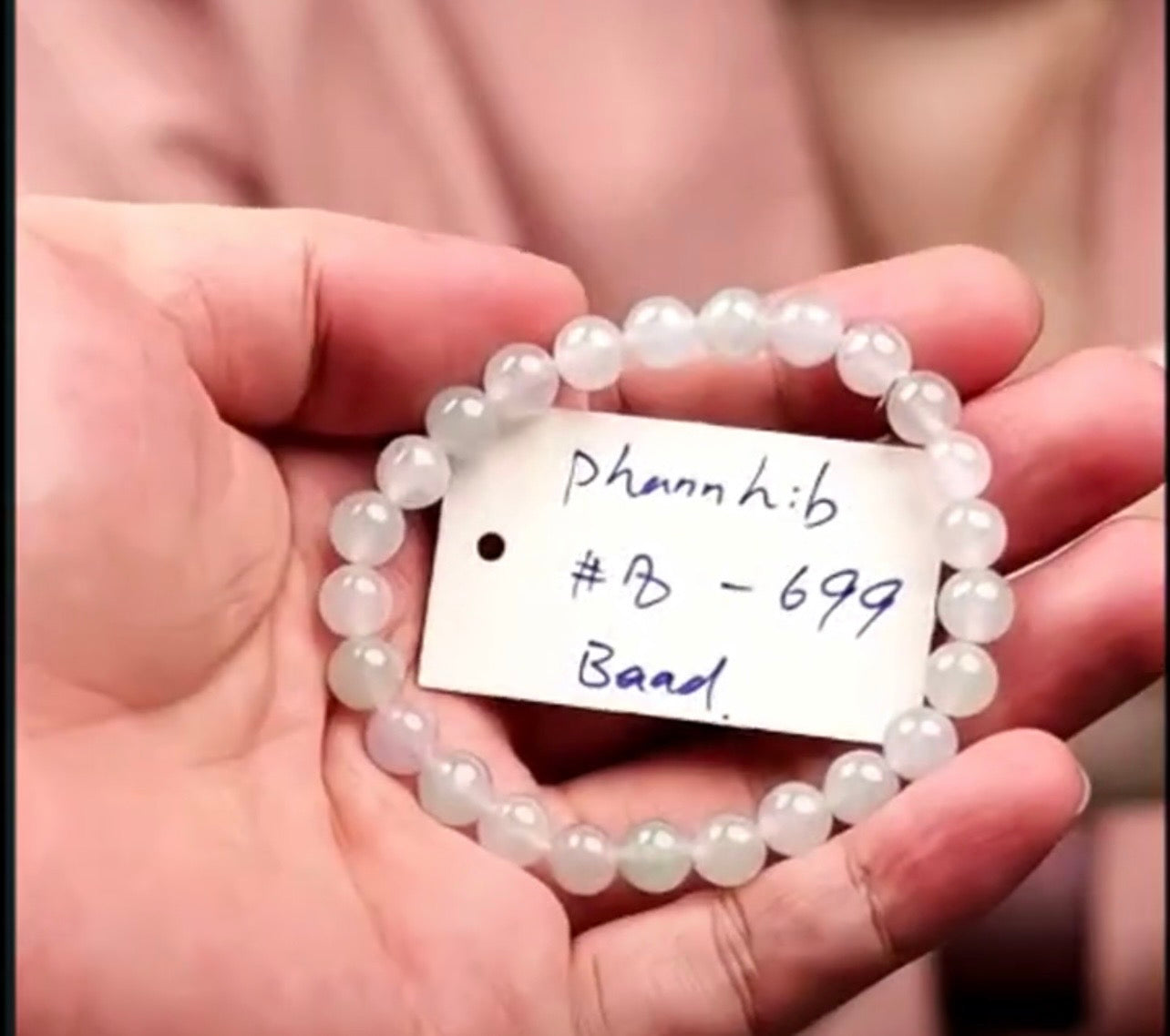 "Live" Natural Icy Moonlight W/ Pink &amp; Green Jadeite Jade Bead Bracelet (07/28/26)