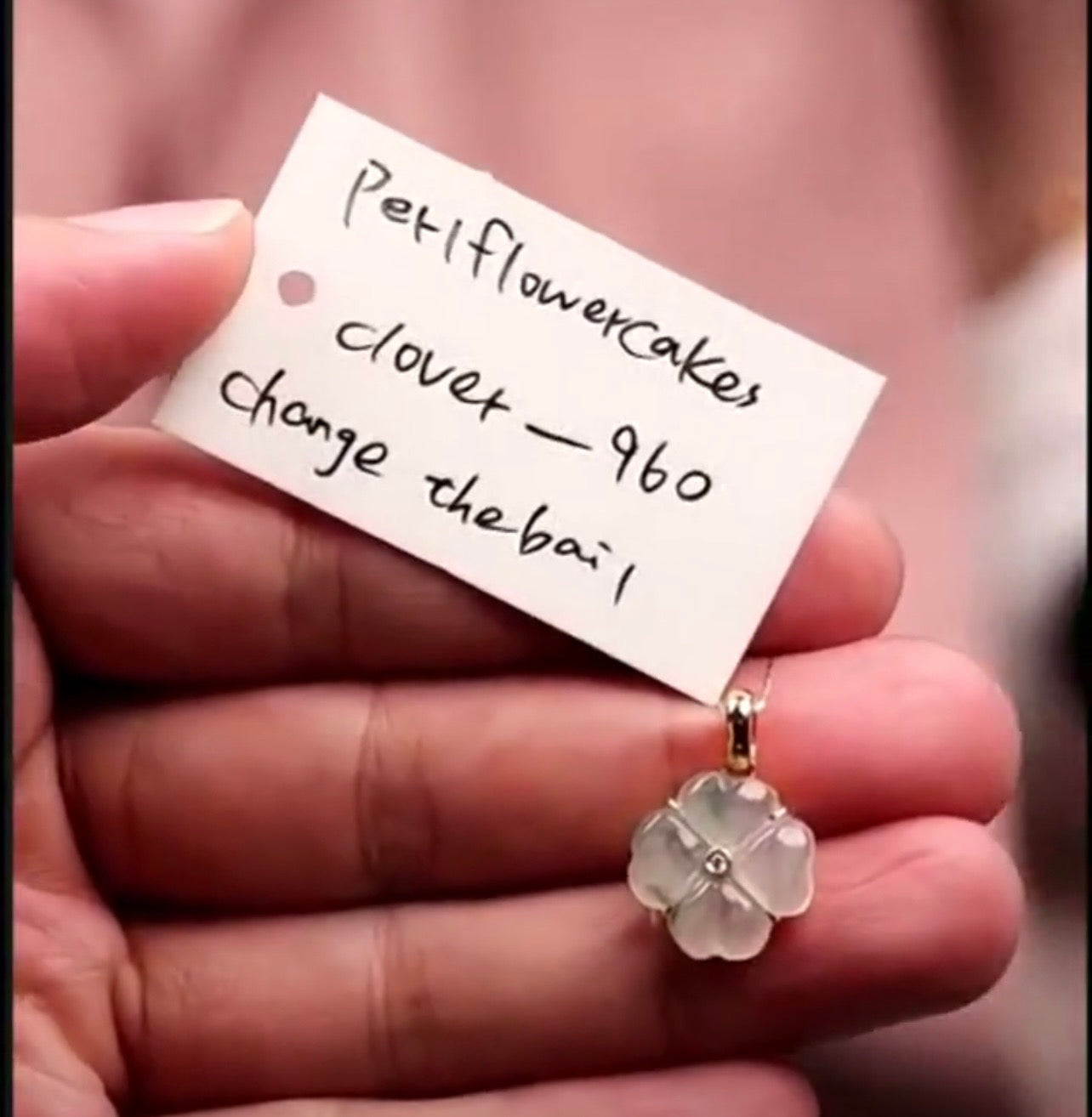 "Live" Natural 18k Y Gold W/ Diamond Icy Light Green Flowers Jadeite Jade Clover Pendant (07/30/26)