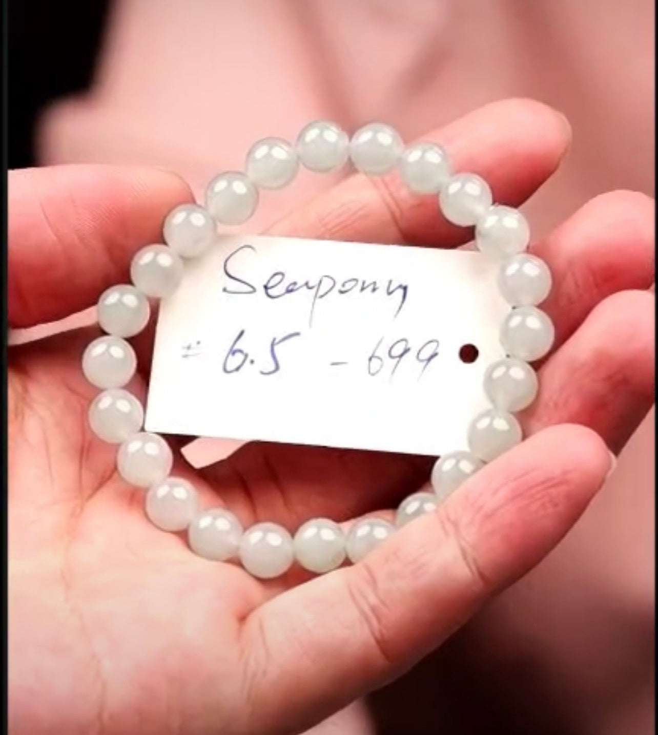 "Live" Natural Icy Light Green Jadeite Jade Bead Bracelet (07/30/26)