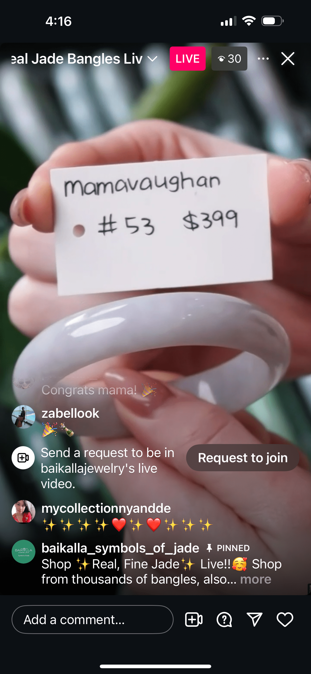 Baikalla IG Live "Light Lavender Natural Jadeite Jade Bangle #53" (Live Pick) (12/17/24)