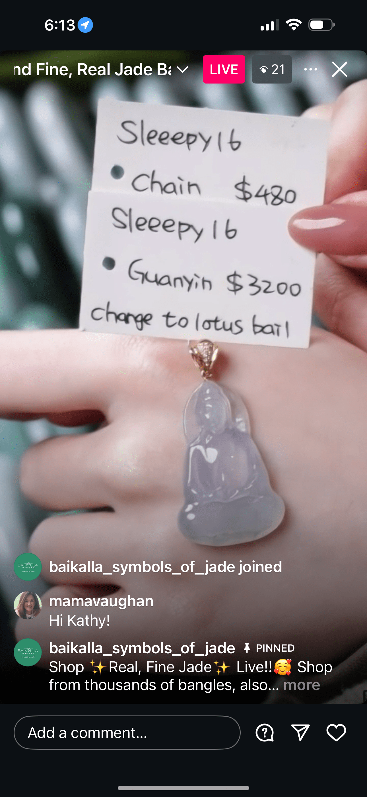 Baikalla IG Live "18k Icy Lavender Natural Jadeite Jade Guan Yin Necklace" (Live Pick) (12/17/24)