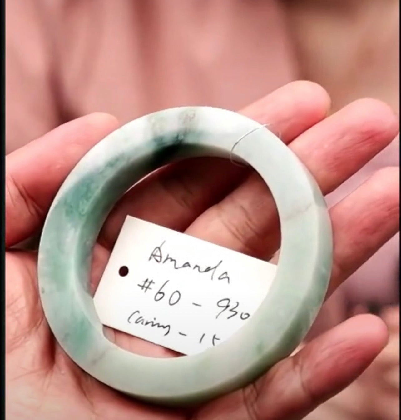 "Live" Natural Light Green W/ Green Flowers Jadeite Jade *Carving Bangle Bracelet (08/05/26)