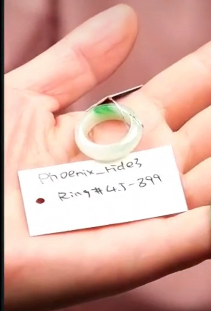 "Live" Natural Moonlight w/ Apple Green Patch Jadeite Jade Finger Bangle (08/06/26)