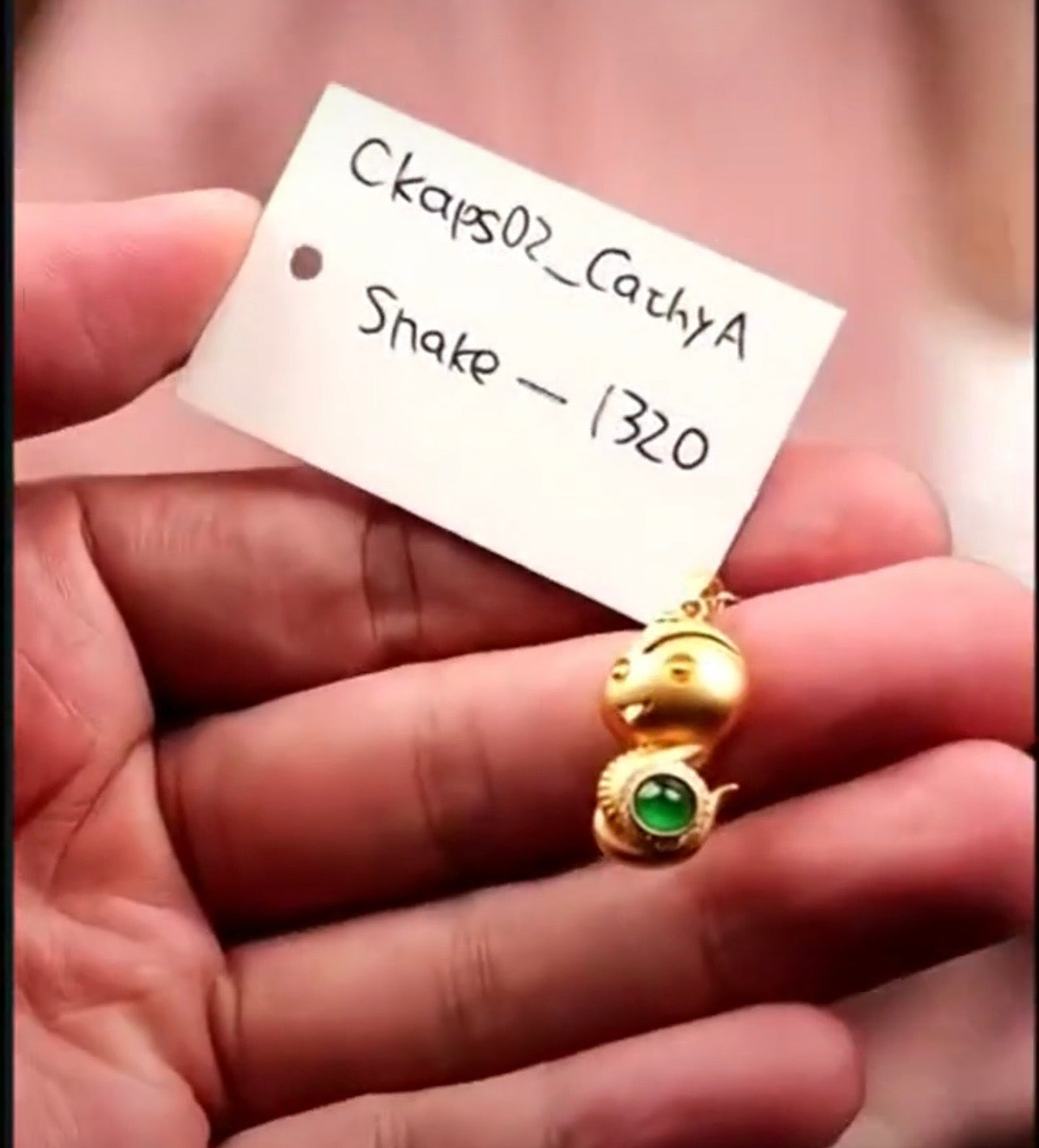 "Live" Natural 18k Y Gold Imperial Green Jadeite Jade W/ Natural Diamonds Zodiac Snake Pendant (08/08/26)