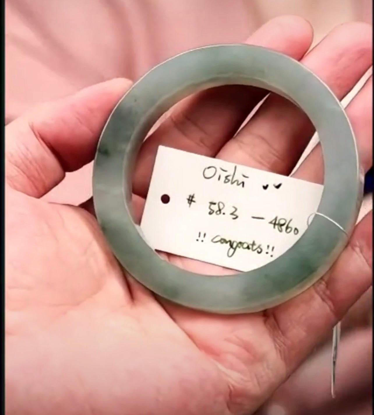 "Live" Natural Icy Oil Green W/ Blue Jadeite Jade Semi-Polished Bangle Bracelet (08/11/26)