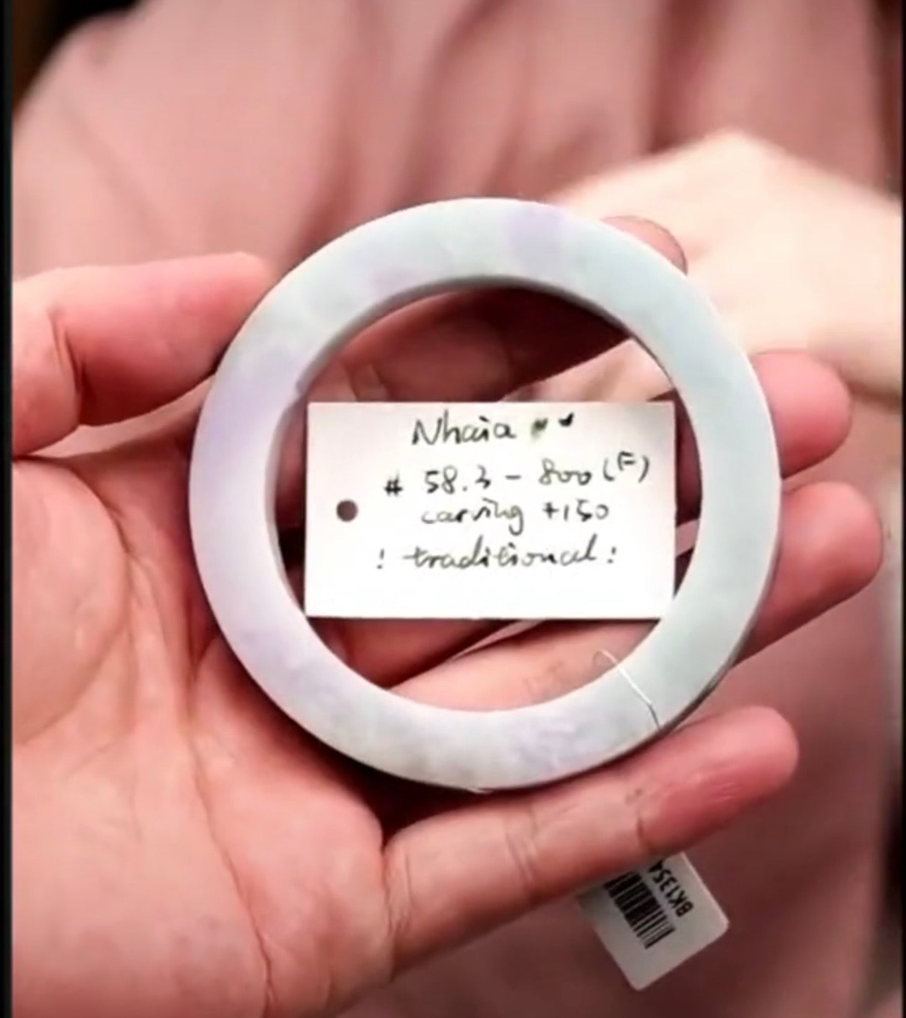 "Live" Natural Light Blue-Green &amp; Lavender Jadeite Jade *Carving Bangle Bracelet (08/11/26)