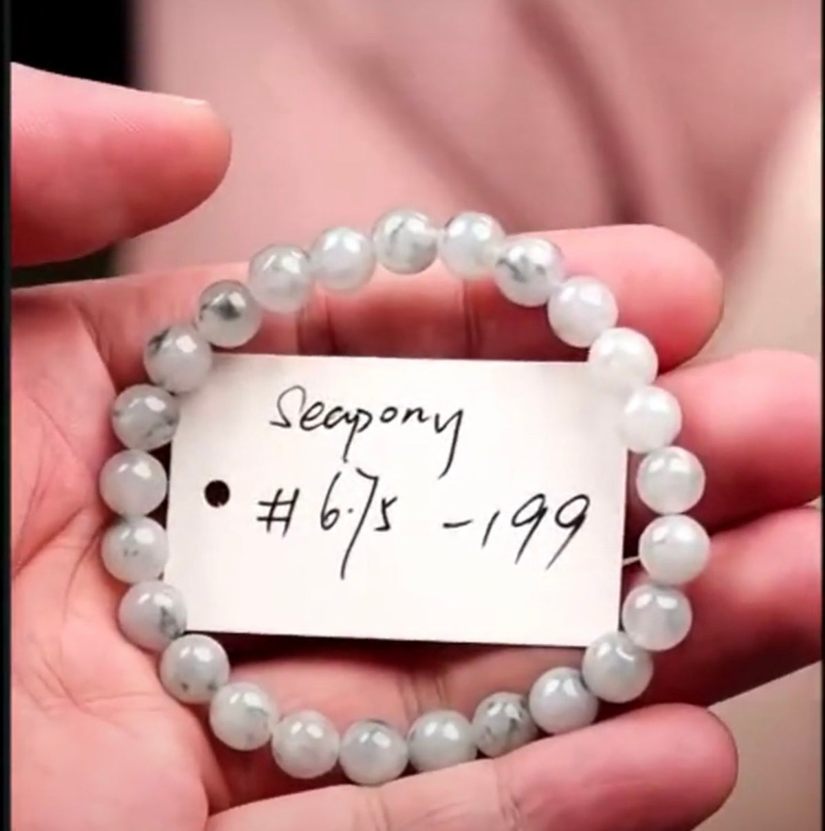 "Live" Natural Moonlight &amp; Blue-Green Flowers Jadeite Jade Bead Bracelet (08/12/26)