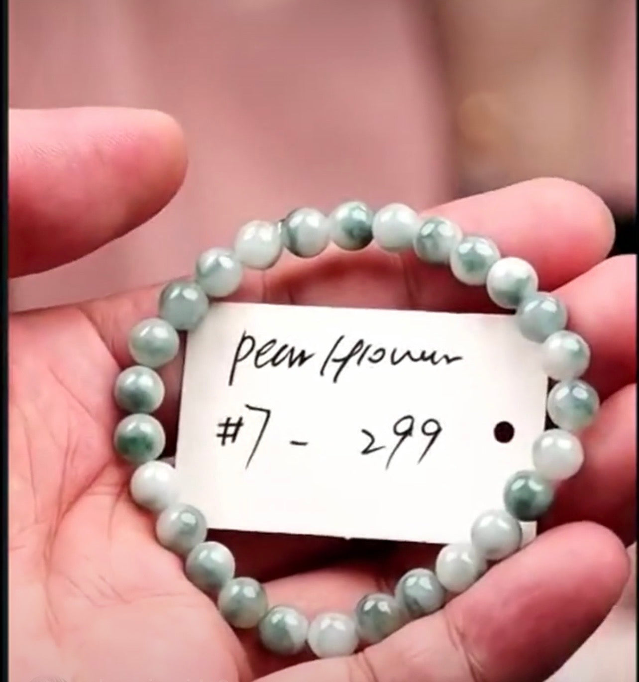 "Live" Natural Blue-Green Flowers Jadeite Jade Bead Bracelet (08/12/26)
