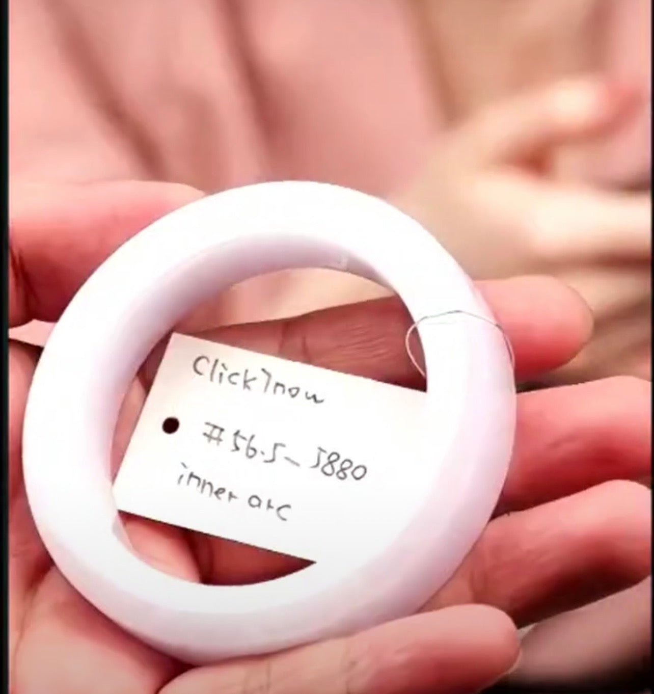 "Live" Natural Pink Jadeite Jade Inner Arc Bangle Bracelet (08/13/26)