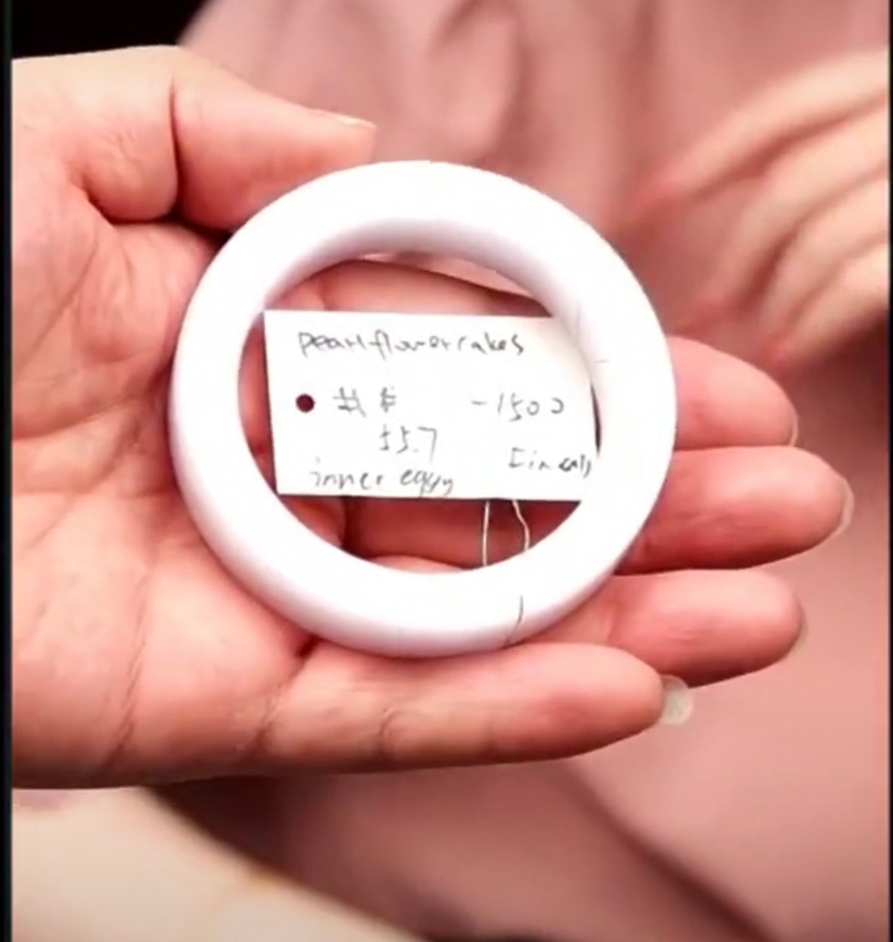 "Live" Natural Pink Jadeite Jade Inner Eggy *Carving Bangle Bracelet (08/13/26)